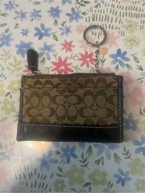 Coach Brown Signature Canvas Mini Wallet Keychain